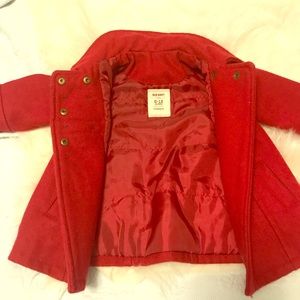 Adorable little girls red pea coat